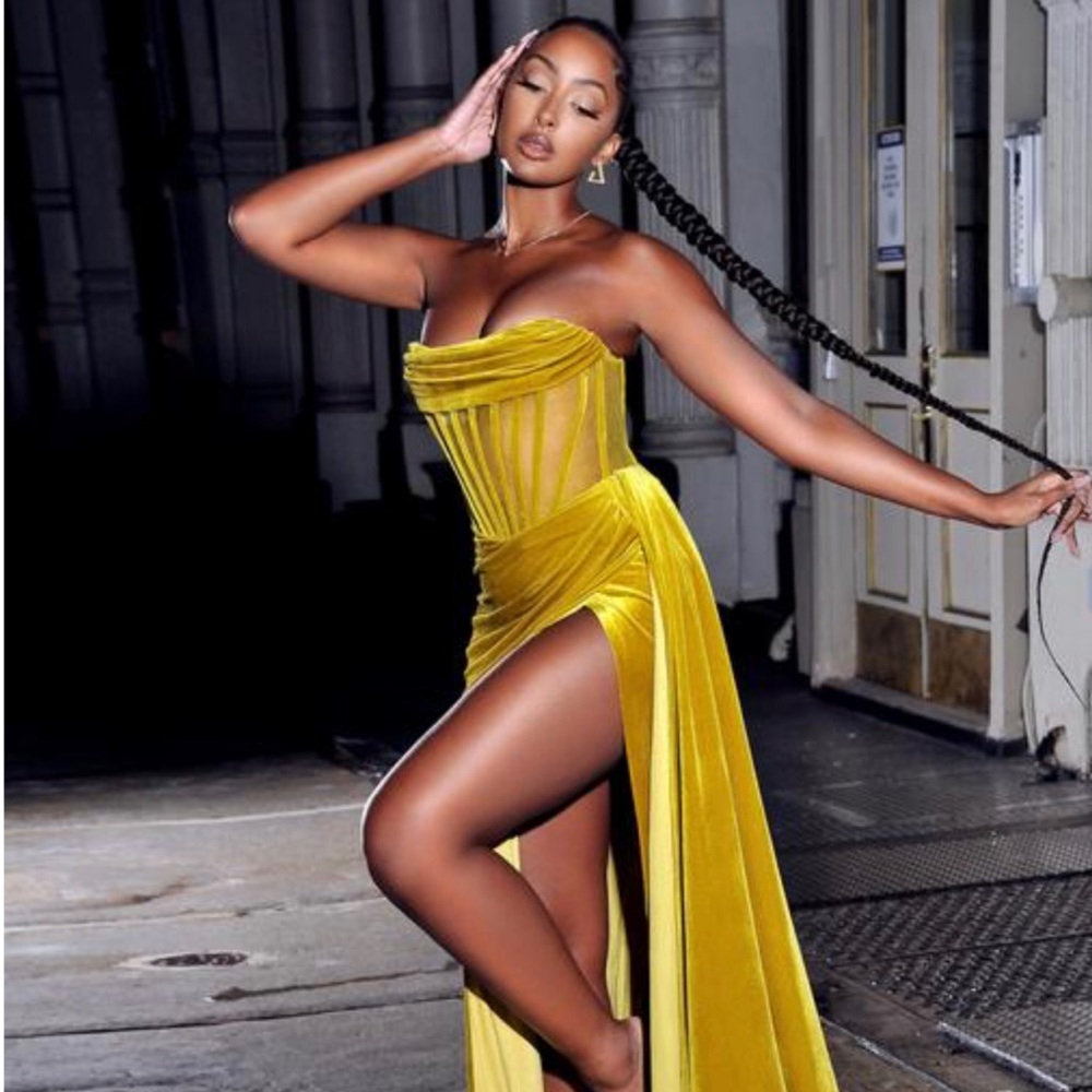 Miss Circle Gold Corset Velvet Gown